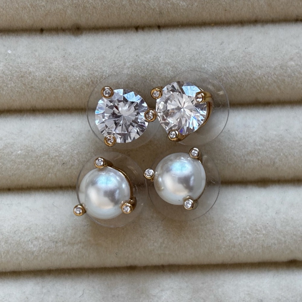 Kate Spade Faux Pearl and Crystal Stud Earrings